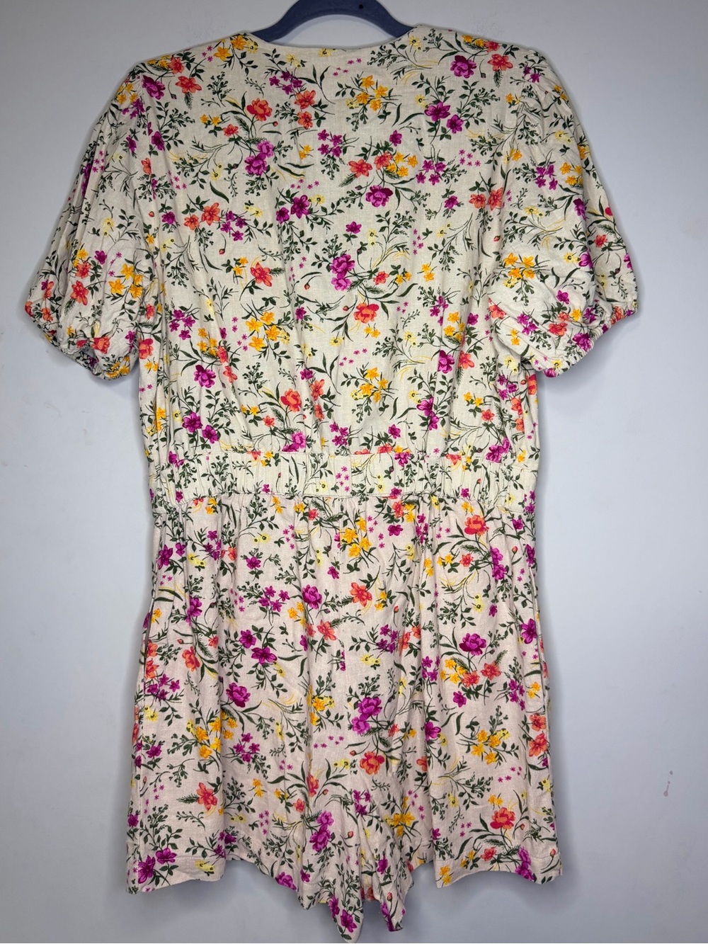 Chelsea & Violet V-Neck Cream Floral Tie-Front Linen-Blend Lined Romper Size XL - Picture 4 of 12